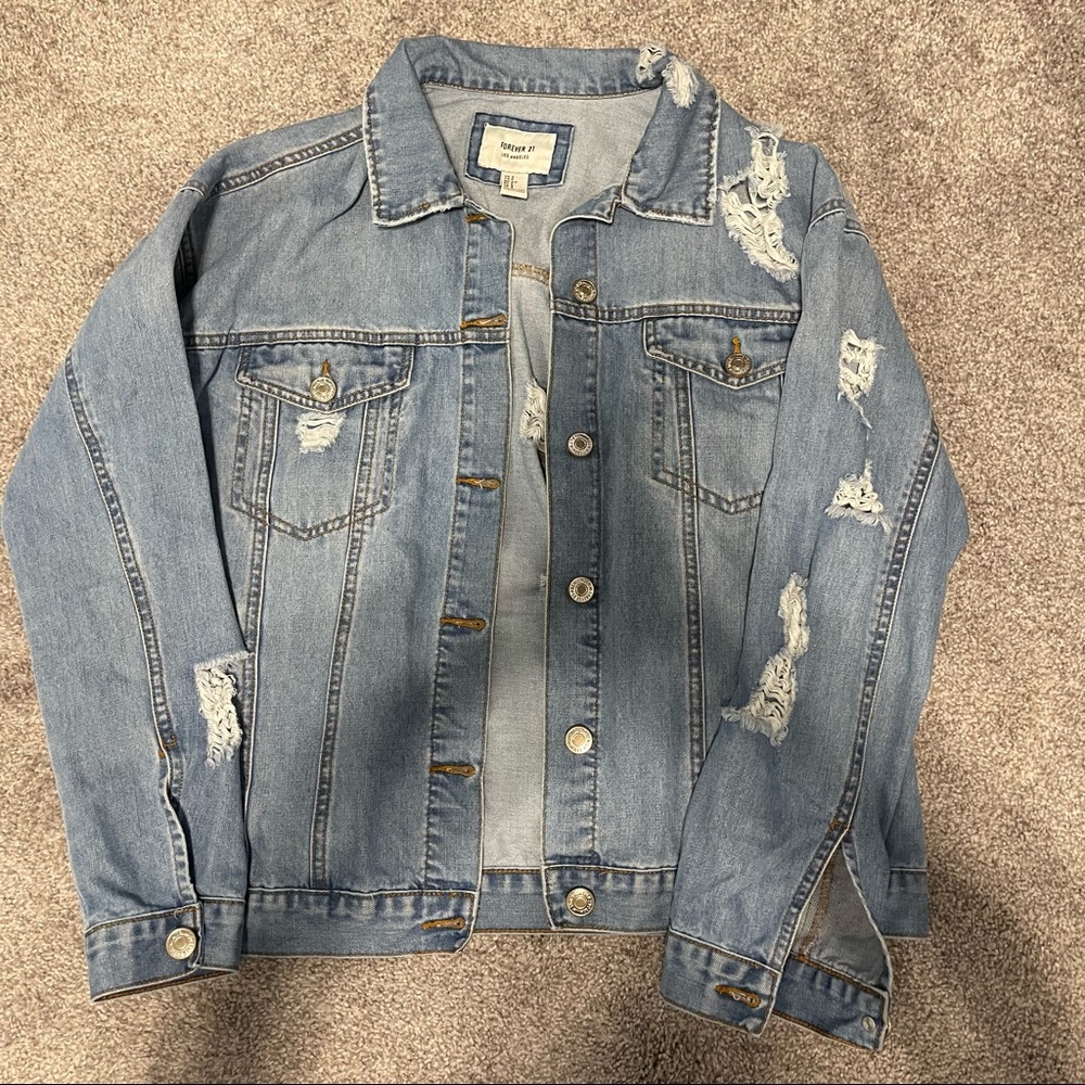 Forever 21 ripped jean jacket